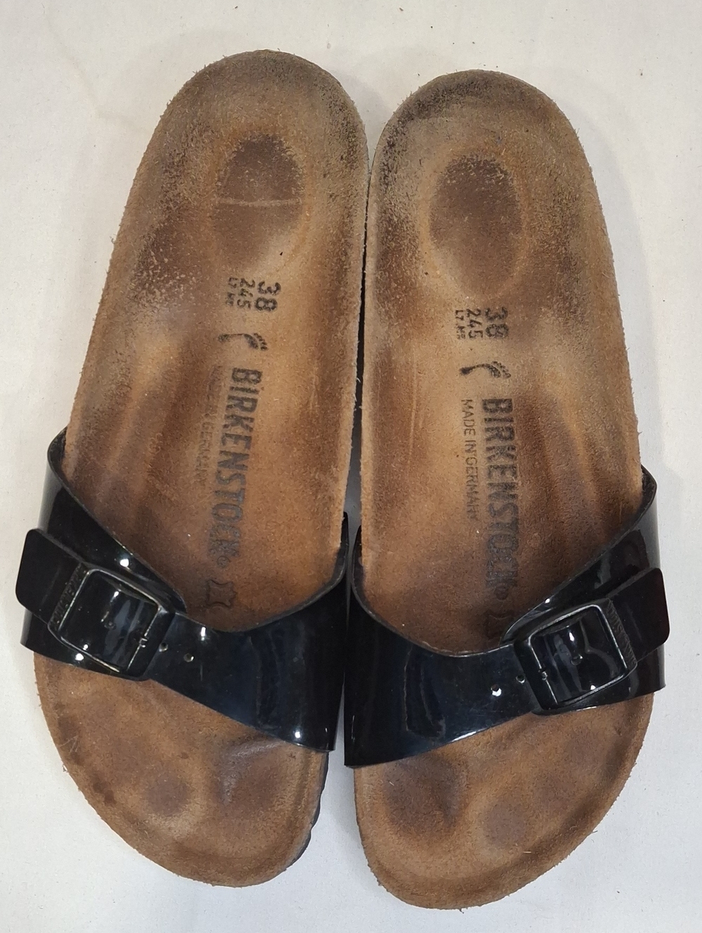 Birkenstock Madrid Women's Black Patent Single Buckle Strap Slide Sandals